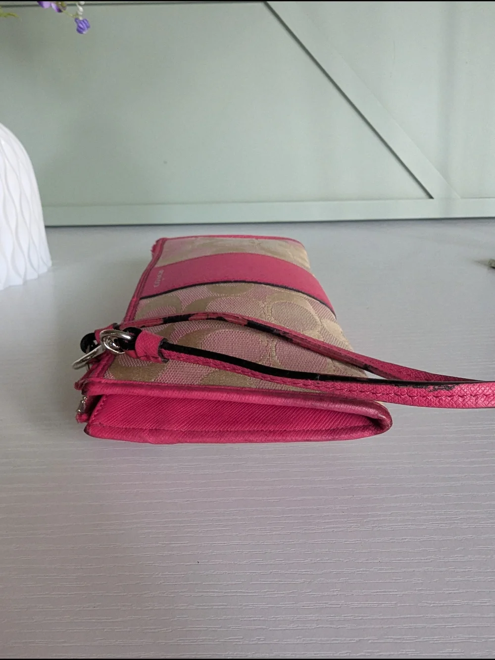Coach Pink Signature Canvas Wristlet